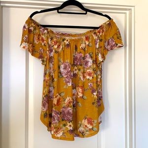 Mustard Off The Shoulder Floral Blouse
